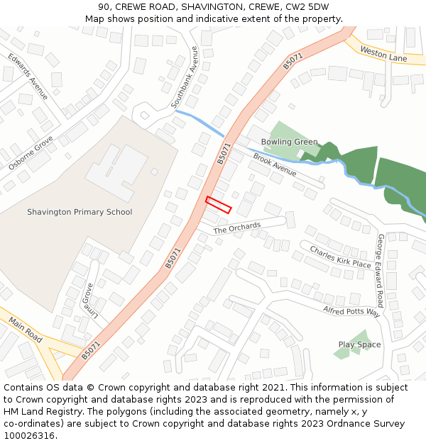 90, CREWE ROAD, SHAVINGTON, CREWE, CW2 5DW: Location map and indicative extent of plot