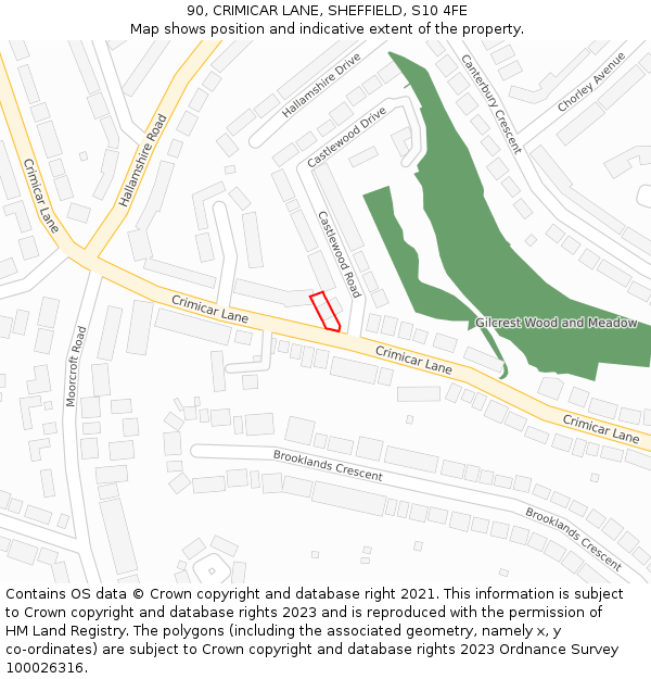 90, CRIMICAR LANE, SHEFFIELD, S10 4FE: Location map and indicative extent of plot