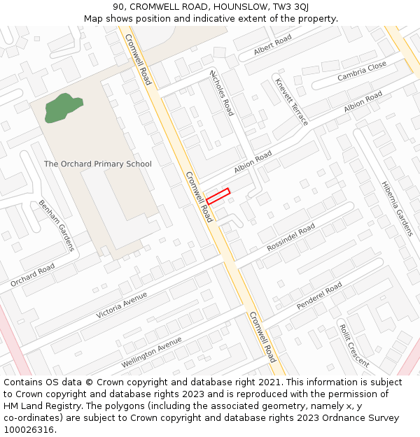 90, CROMWELL ROAD, HOUNSLOW, TW3 3QJ: Location map and indicative extent of plot