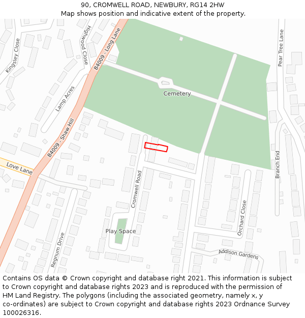 90, CROMWELL ROAD, NEWBURY, RG14 2HW: Location map and indicative extent of plot