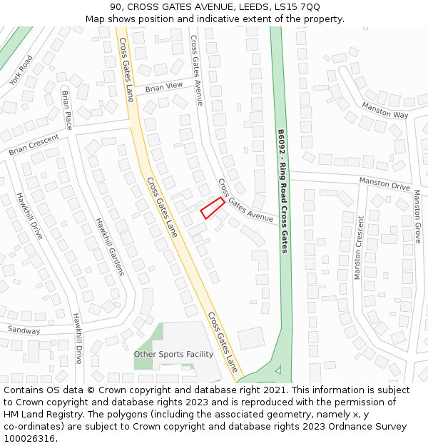 90, CROSS GATES AVENUE, LEEDS, LS15 7QQ: Location map and indicative extent of plot