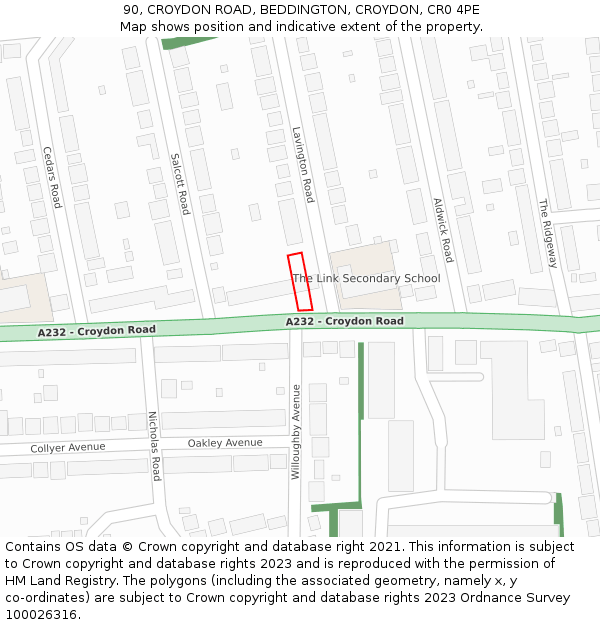 90, CROYDON ROAD, BEDDINGTON, CROYDON, CR0 4PE: Location map and indicative extent of plot