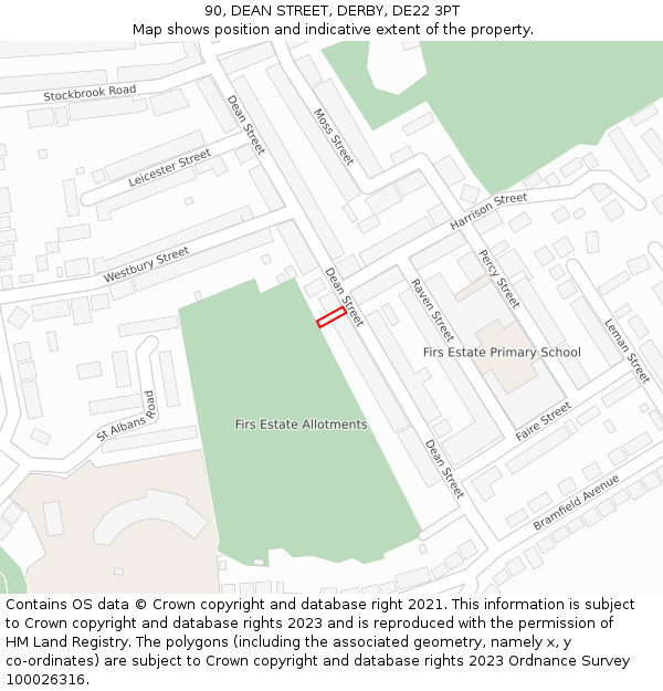90, DEAN STREET, DERBY, DE22 3PT: Location map and indicative extent of plot