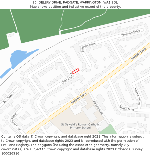 90, DELERY DRIVE, PADGATE, WARRINGTON, WA1 3DL: Location map and indicative extent of plot