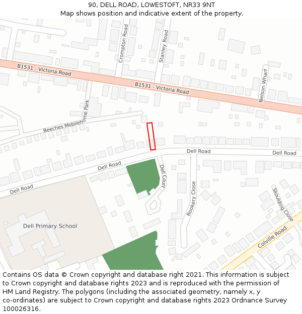 90, DELL ROAD, LOWESTOFT, NR33 9NT: Location map and indicative extent of plot