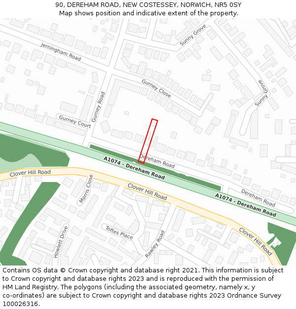 90, DEREHAM ROAD, NEW COSTESSEY, NORWICH, NR5 0SY: Location map and indicative extent of plot