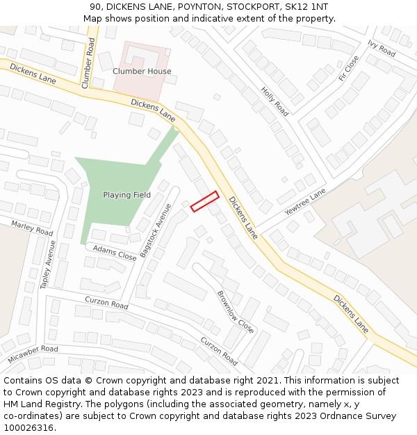 90, DICKENS LANE, POYNTON, STOCKPORT, SK12 1NT: Location map and indicative extent of plot