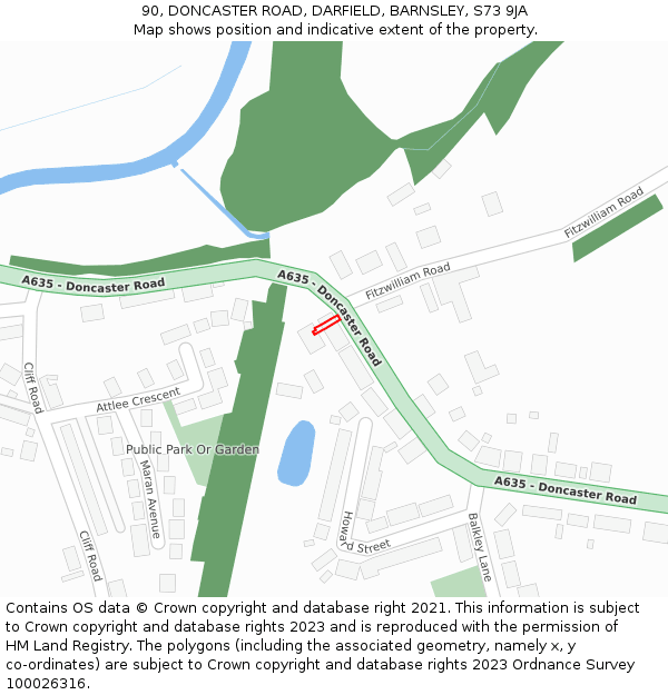 90, DONCASTER ROAD, DARFIELD, BARNSLEY, S73 9JA: Location map and indicative extent of plot