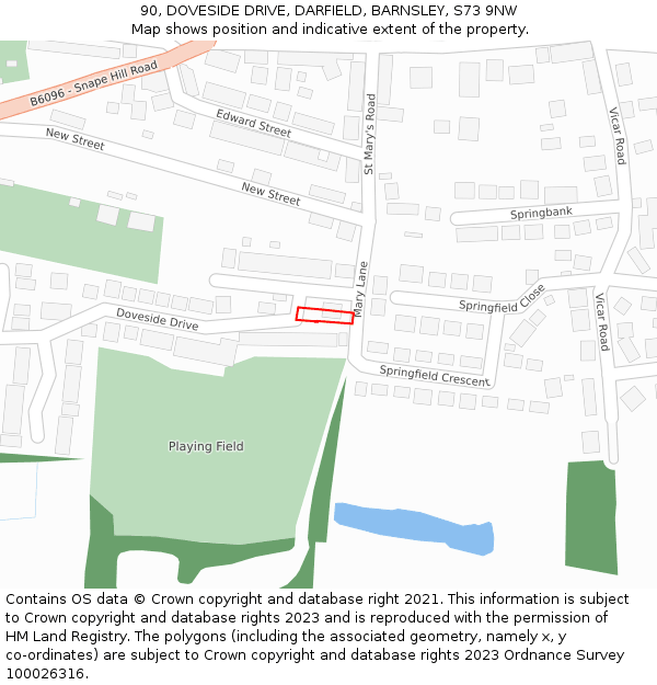 90, DOVESIDE DRIVE, DARFIELD, BARNSLEY, S73 9NW: Location map and indicative extent of plot