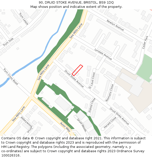 90, DRUID STOKE AVENUE, BRISTOL, BS9 1DQ: Location map and indicative extent of plot