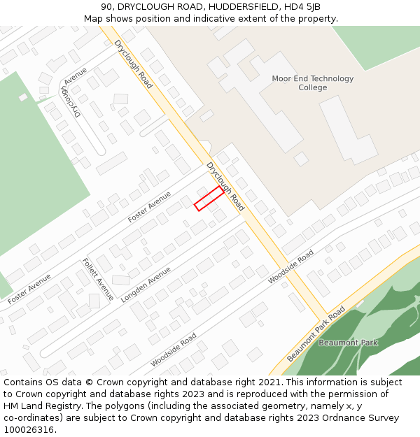 90, DRYCLOUGH ROAD, HUDDERSFIELD, HD4 5JB: Location map and indicative extent of plot