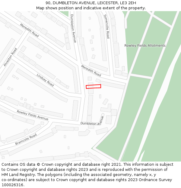 90, DUMBLETON AVENUE, LEICESTER, LE3 2EH: Location map and indicative extent of plot