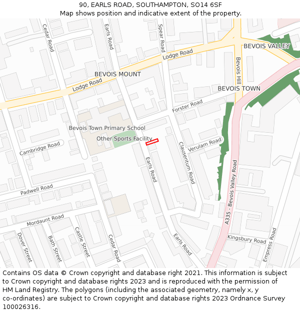 90, EARLS ROAD, SOUTHAMPTON, SO14 6SF: Location map and indicative extent of plot