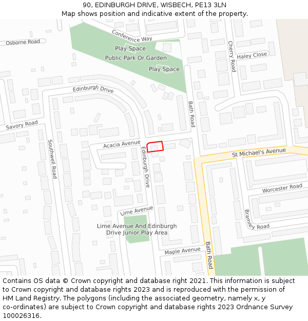 90, EDINBURGH DRIVE, WISBECH, PE13 3LN: Location map and indicative extent of plot