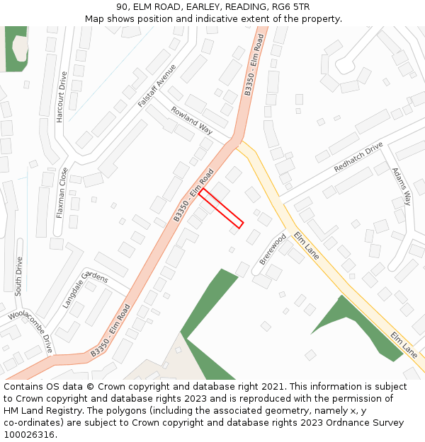 90, ELM ROAD, EARLEY, READING, RG6 5TR: Location map and indicative extent of plot