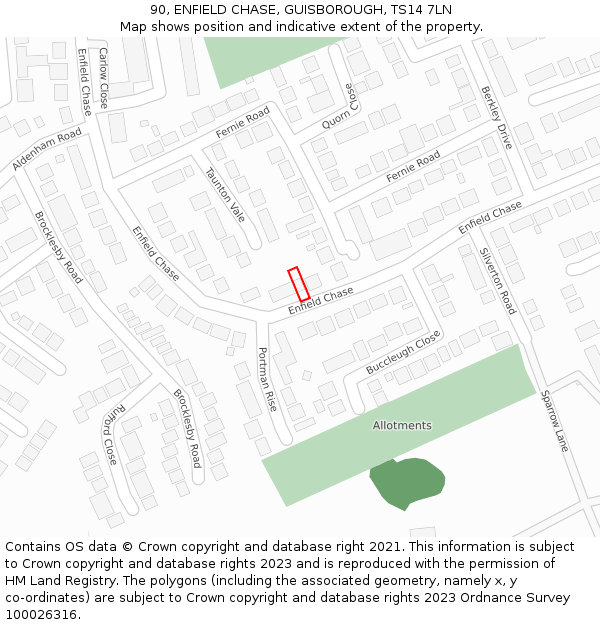 90, ENFIELD CHASE, GUISBOROUGH, TS14 7LN: Location map and indicative extent of plot