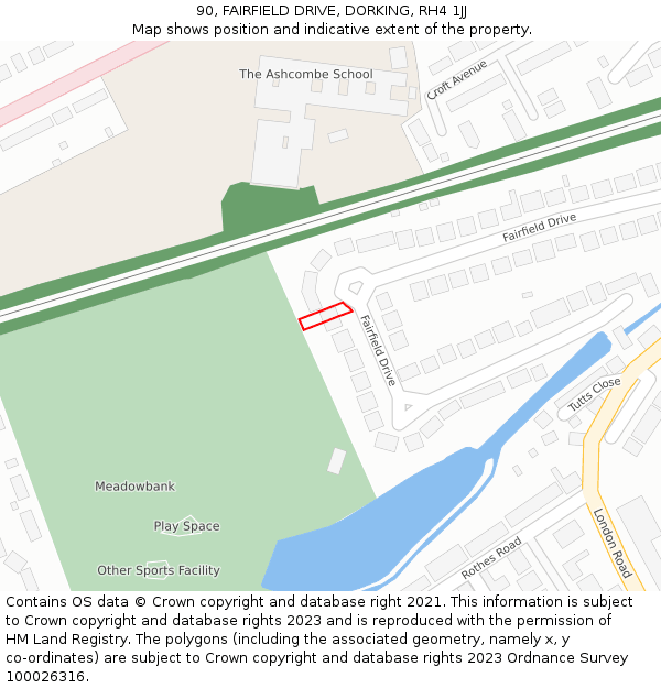90, FAIRFIELD DRIVE, DORKING, RH4 1JJ: Location map and indicative extent of plot