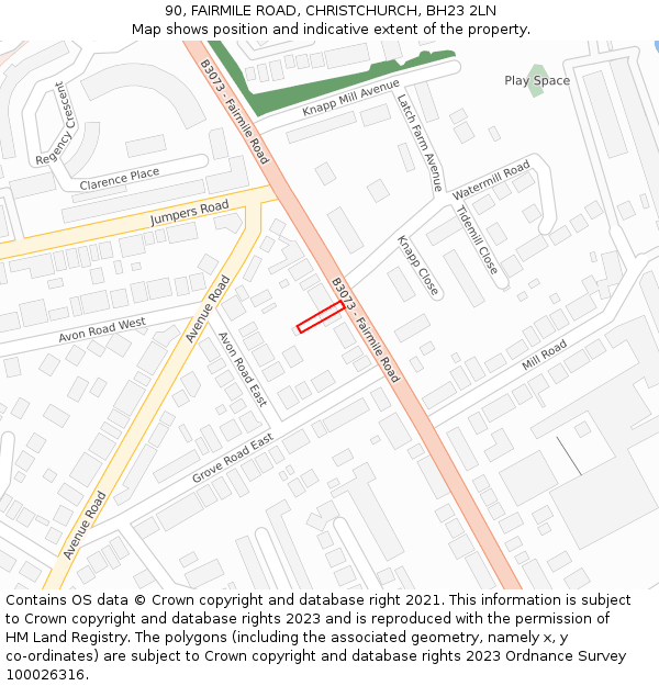 90, FAIRMILE ROAD, CHRISTCHURCH, BH23 2LN: Location map and indicative extent of plot