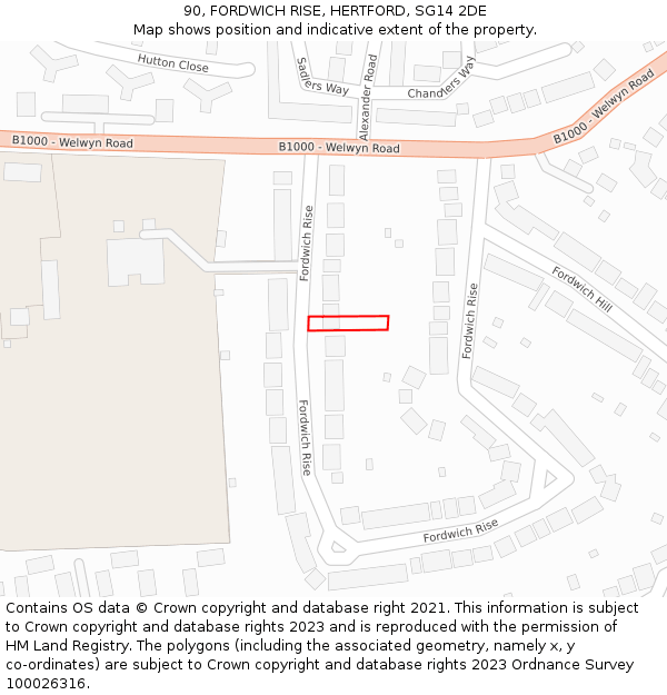 90, FORDWICH RISE, HERTFORD, SG14 2DE: Location map and indicative extent of plot