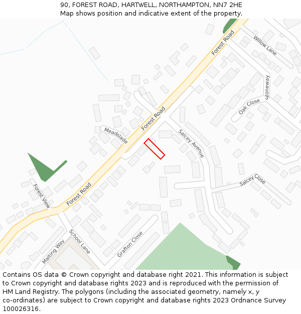 90, FOREST ROAD, HARTWELL, NORTHAMPTON, NN7 2HE: Location map and indicative extent of plot
