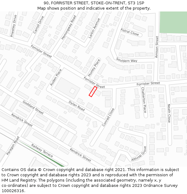90, FORRISTER STREET, STOKE-ON-TRENT, ST3 1SP: Location map and indicative extent of plot