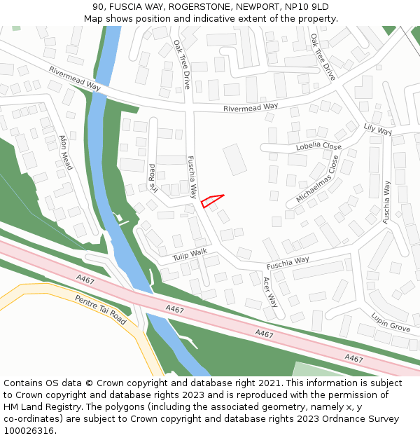 90, FUSCIA WAY, ROGERSTONE, NEWPORT, NP10 9LD: Location map and indicative extent of plot