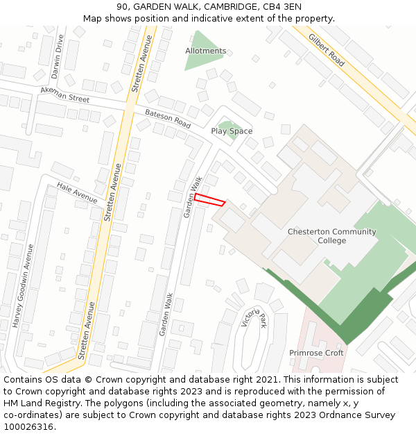 90, GARDEN WALK, CAMBRIDGE, CB4 3EN: Location map and indicative extent of plot