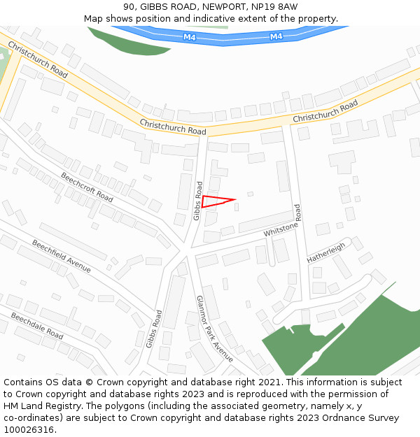 90, GIBBS ROAD, NEWPORT, NP19 8AW: Location map and indicative extent of plot
