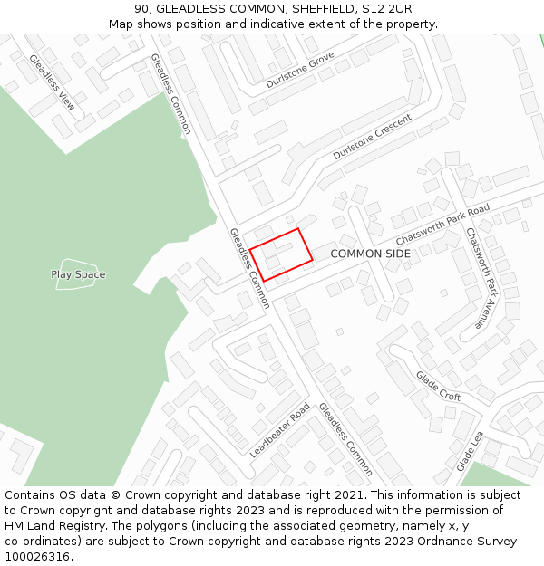 90, GLEADLESS COMMON, SHEFFIELD, S12 2UR: Location map and indicative extent of plot