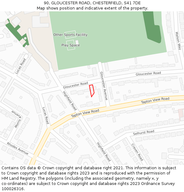 90, GLOUCESTER ROAD, CHESTERFIELD, S41 7DE: Location map and indicative extent of plot