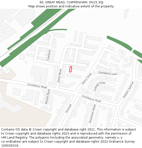 90, GREAT MEAD, CHIPPENHAM, SN15 3QJ: Location map and indicative extent of plot