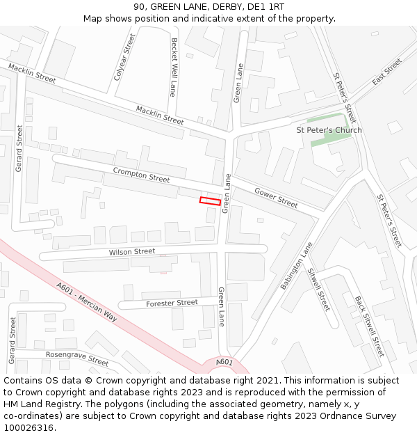 90, GREEN LANE, DERBY, DE1 1RT: Location map and indicative extent of plot
