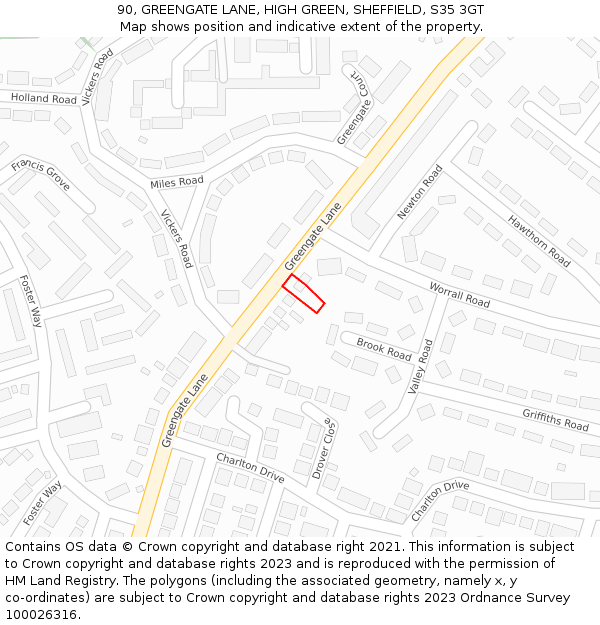 90, GREENGATE LANE, HIGH GREEN, SHEFFIELD, S35 3GT: Location map and indicative extent of plot