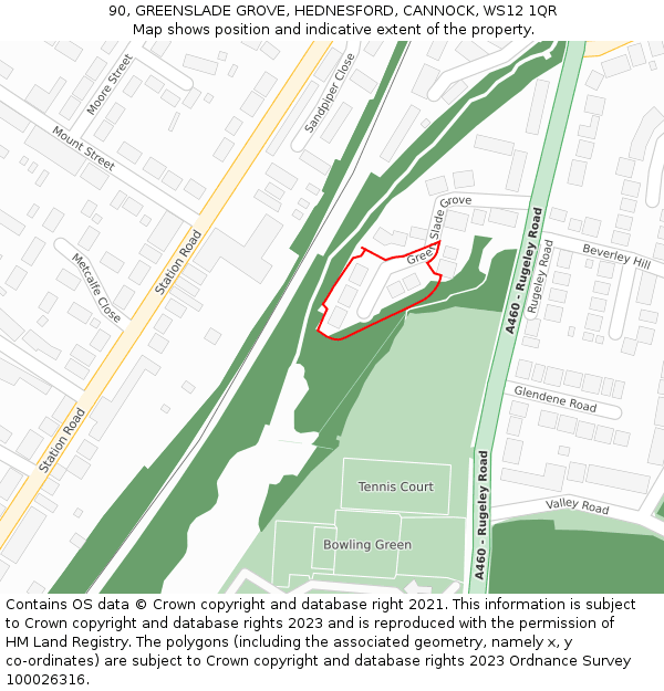 90, GREENSLADE GROVE, HEDNESFORD, CANNOCK, WS12 1QR: Location map and indicative extent of plot