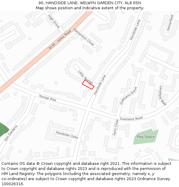 90, HANDSIDE LANE, WELWYN GARDEN CITY, AL8 6SN: Location map and indicative extent of plot