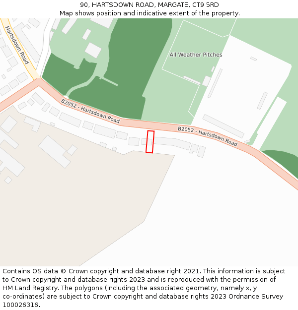 90, HARTSDOWN ROAD, MARGATE, CT9 5RD: Location map and indicative extent of plot