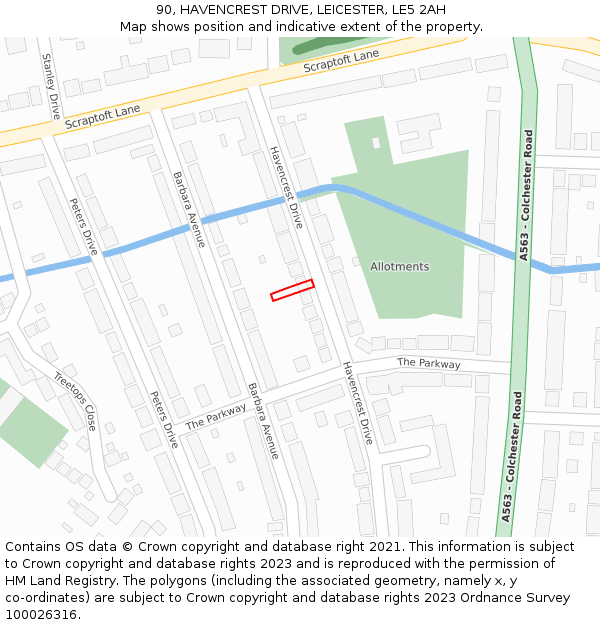 90, HAVENCREST DRIVE, LEICESTER, LE5 2AH: Location map and indicative extent of plot