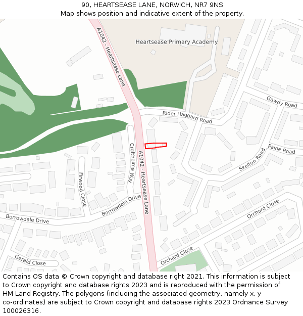 90, HEARTSEASE LANE, NORWICH, NR7 9NS: Location map and indicative extent of plot