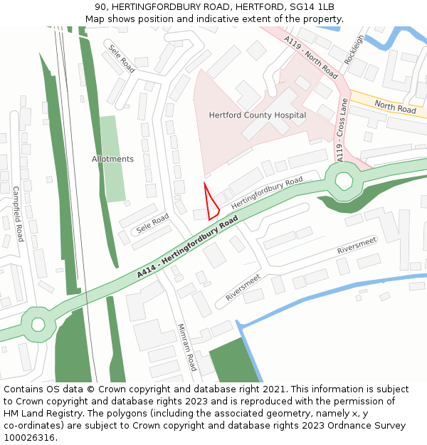90, HERTINGFORDBURY ROAD, HERTFORD, SG14 1LB: Location map and indicative extent of plot