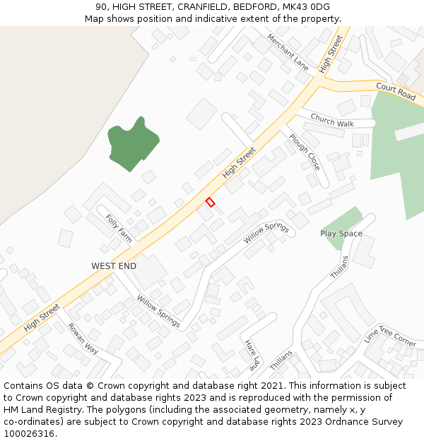 90, HIGH STREET, CRANFIELD, BEDFORD, MK43 0DG: Location map and indicative extent of plot