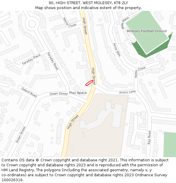 90, HIGH STREET, WEST MOLESEY, KT8 2LY: Location map and indicative extent of plot
