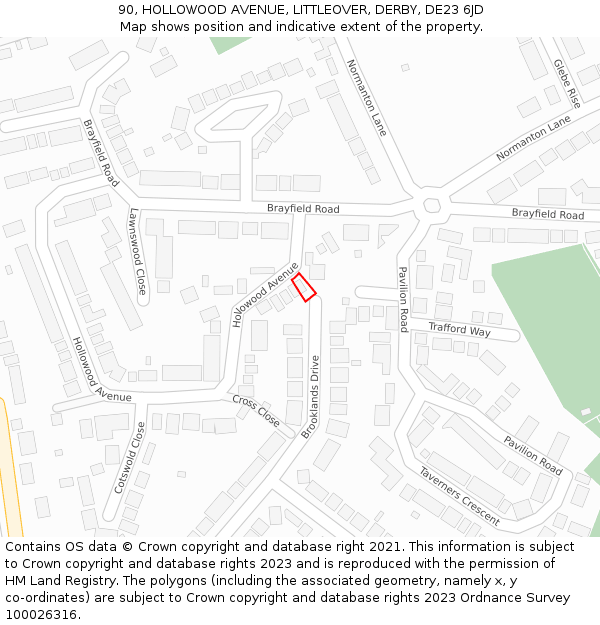 90, HOLLOWOOD AVENUE, LITTLEOVER, DERBY, DE23 6JD: Location map and indicative extent of plot