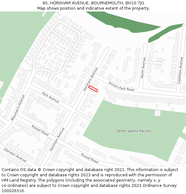 90, HORSHAM AVENUE, BOURNEMOUTH, BH10 7JG: Location map and indicative extent of plot