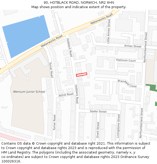 90, HOTBLACK ROAD, NORWICH, NR2 4HN: Location map and indicative extent of plot