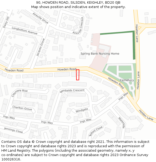 90, HOWDEN ROAD, SILSDEN, KEIGHLEY, BD20 0JB: Location map and indicative extent of plot