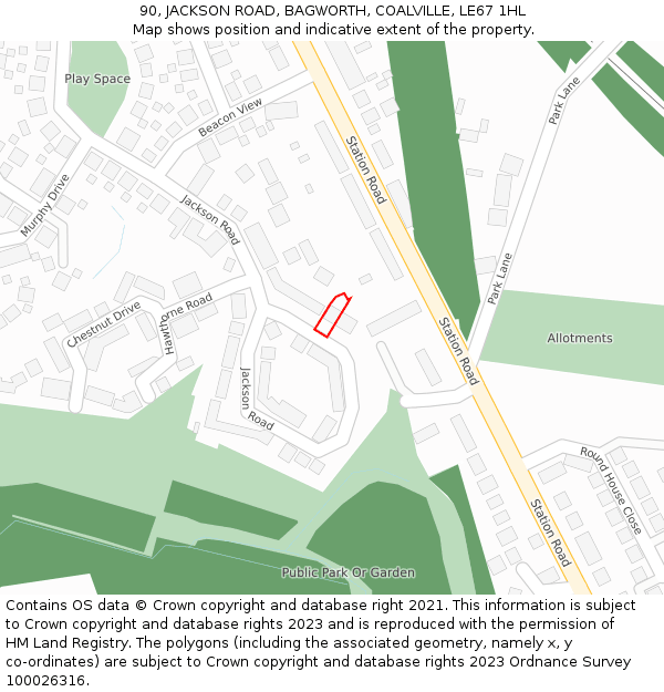 90, JACKSON ROAD, BAGWORTH, COALVILLE, LE67 1HL: Location map and indicative extent of plot