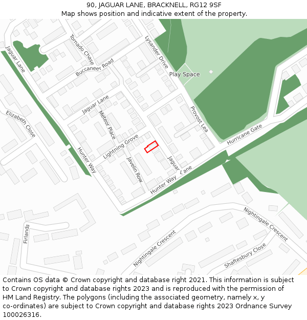 90, JAGUAR LANE, BRACKNELL, RG12 9SF: Location map and indicative extent of plot