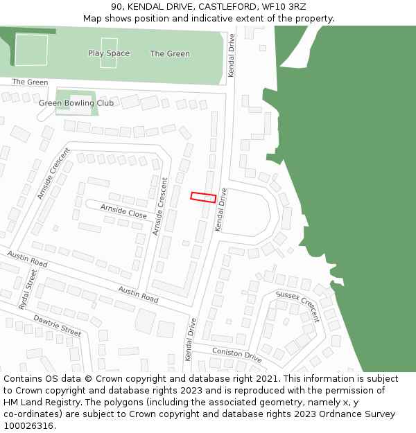 90, KENDAL DRIVE, CASTLEFORD, WF10 3RZ: Location map and indicative extent of plot