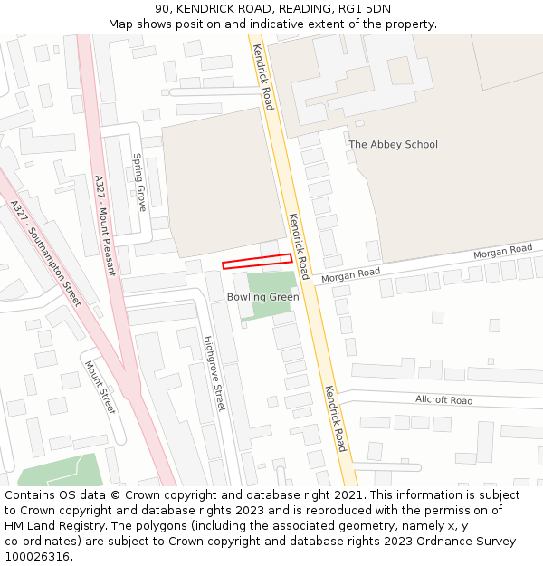 90, KENDRICK ROAD, READING, RG1 5DN: Location map and indicative extent of plot