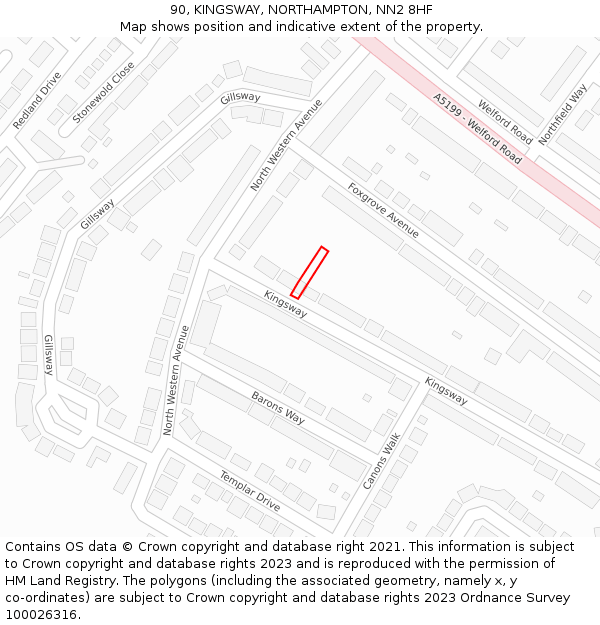 90, KINGSWAY, NORTHAMPTON, NN2 8HF: Location map and indicative extent of plot